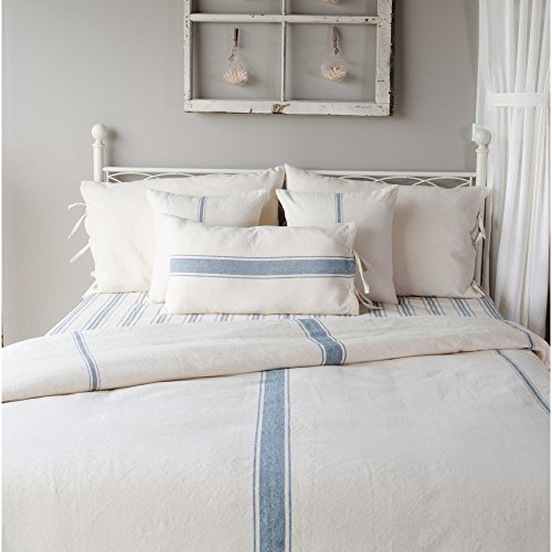  By Raghu 90x94 (tie Closure) Grain Sack Solid Colonial Blue-Cream Duvet Cover,Queen,DQ165014