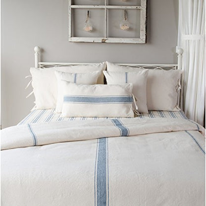  By Raghu 90x94 (tie Closure) Grain Sack Solid Colonial Blue-Cream Duvet Cover,Queen,DQ165014
