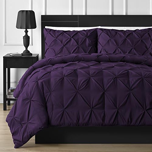  Comfy Bedding Double Needle Durable Stitching 3-Piece Pinch Pleat Comforter Set All Season Pintuck Style, Queen, Burgundy