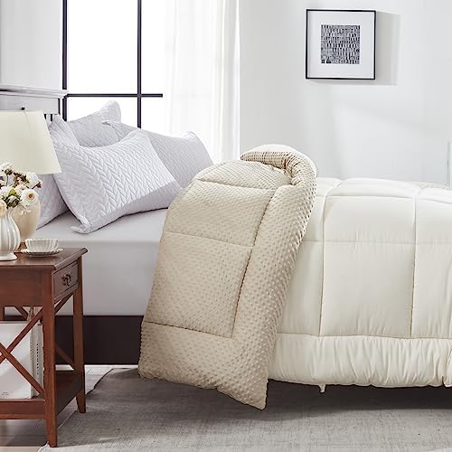  Songlibin Minky Dot Comforter King Size-Reversible King Comforters-Quilted Down Alternative Duvet Insert With Corner Tabs-All Season Lightweight Summer,Winter Bed Comforters(Dark Grey,King)