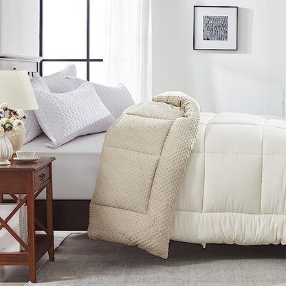  Songlibin Minky Dot Comforter King Size-Reversible King Comforters-Quilted Down Alternative Duvet Insert With Corner Tabs-All Season Lightweight Summer,Winter Bed Comforters(Dark Grey,King)