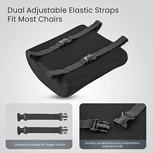  Lumbar Support Pillow For Office Chair - Improve Back Pain, Posture While Sitting - Memory Foam Cushion With Adjustable Strap For Desk/Gaming Chair, Car, Couch, Recliner