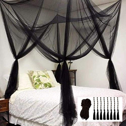  Mosquito NET For Bed Canopy, Four Corner Post Curtains Bed Canopy Elegant Mosquito Net Set, Stick Hook &Profession Rope For Net, Screen Netting Canopy Curtains, Full/Queen/King/Black