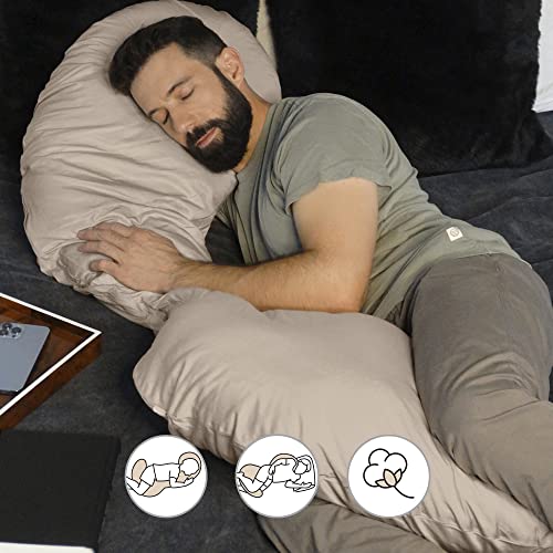  Boppy Total Body Pillow With 100% Organic Cotton Fabric Slipcover, Easy-on Removable Cover In Biscuit For Full-Body Support, Hypoallergenic Fiber Fill, Body Pillow For Body Alignment And Comfort