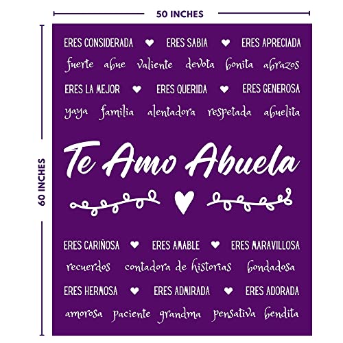  Mothers Day Gifts For Abuela In Spanish, Abuela Blanket, Feliz Dia De Las Madres, Regalos Para Abuela En Español For Birthday/Cumpleaños From Los Nietos, 60x50 Inches (Purple, Fleece)