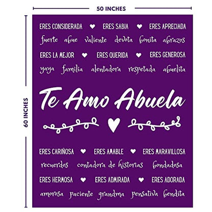  Mothers Day Gifts For Abuela In Spanish, Abuela Blanket, Feliz Dia De Las Madres, Regalos Para Abuela En Español For Birthday/Cumpleaños From Los Nietos, 60x50 Inches (Purple, Fleece)