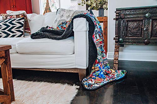  Marvel Comics Oversized Fleece Throw Blanket With Spider-Man, Captain America, Black Panther, More | Superhero Geeky Home Decor | Soft And Cozy Sherpa Blanket | 54 X 72 Inches
