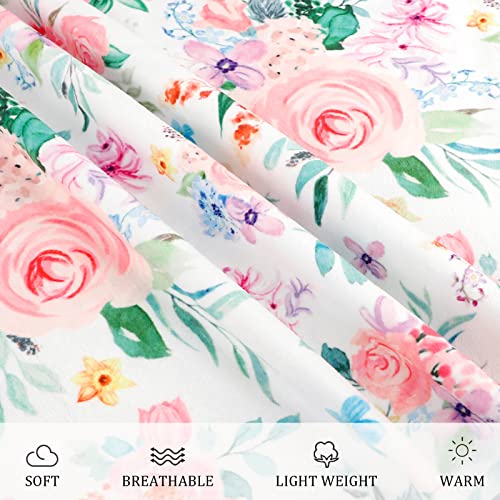  Minky Baby Blanket, Super Soft Toddler Blanket For Girls Boys, Plush Dotted Backing, Double Layer Newborn Receiving Blanket For Nursery Bed Toddler Crib, Pink Watercolor Flower, 30 X 40 Inches