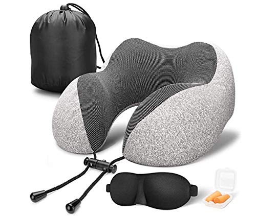  Vento Memory Foam Travel Pillow - Airplane Neck Pillow For Air Travel, Compact & Adjustable Memory Foam Neck Pillow, Air Plane Travel Kit With Earplugs Eye Masks And Portable Bag, Comfort Compressible
