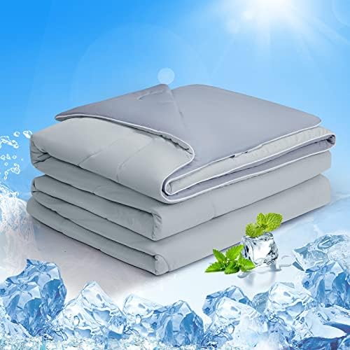  EASELAND Cooling Comforter Queen, Cold Touch Fabric Absorbs Body Heat, Double-Sided Cool Design Soft Fluffy Cooling Blanket For Night Sweats Hot Sleeper(Grey, Queen(90"x90"))