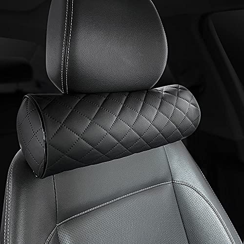  HAOTULE Car Seat Neck Pillow, Memory Rebound Headrest Cushion,Comfortable Leather Can Provide The Best Support, Suitable For Most Vehicles (Black，Pack Of 1)