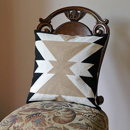  IKATYARN Black White Coffee Aztec Embroidery Throw Pillow Cover,Boho Tribal Geometric Pillowcase, Modern Farmhouse Brown Cushion Case For Couch Sofa Bed, 18"x18"