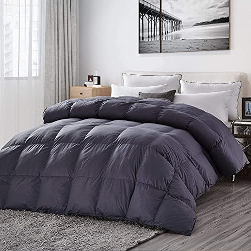  Luxurious All-Season Goose Down Comforter King Size Duvet Insert, Classic Gray, Premium Baffle Box, 1200 Thread Count 100% Egyptian Cotton Cover, 65 Oz Fill Weight (King, Gray)