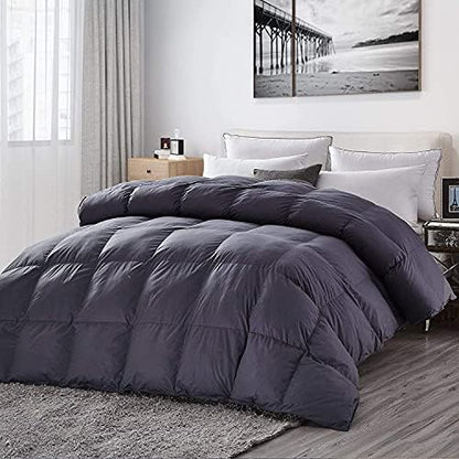  Luxurious All-Season Goose Down Comforter King Size Duvet Insert, Classic Gray, Premium Baffle Box, 1200 Thread Count 100% Egyptian Cotton Cover, 65 Oz Fill Weight (King, Gray)
