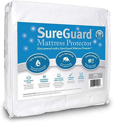  Queen Size Mattress Protector - 100% Waterproof, Hypoallergenic - Premium Fitted Cotton Terry Cover