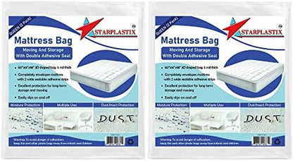  Mattress Bags For Moving Queen Size - Heavy Duty Mattress Storage Bag [2-Pack] 5 Mil Thick Plastic Waterproof Mattress Covers For Moving And Storage With Adhesive Strips For Mattresses