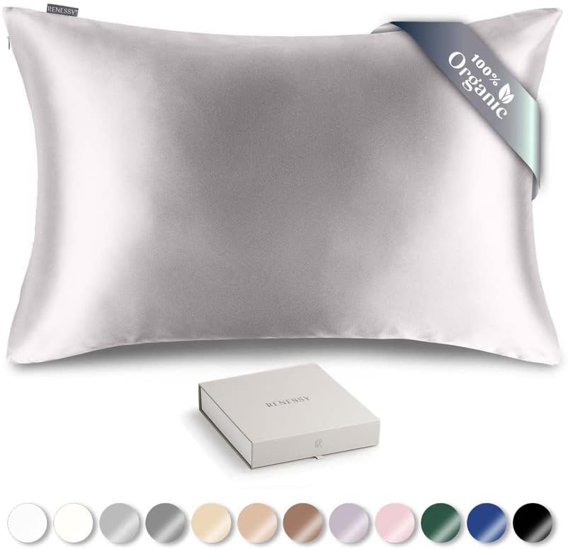  RENESSY Organic Silk Pillowcase - 100% Organic Mulberry Silk, 22 Momme, Naturally Hypoallergenic, Promotes Hair And Skin Health, 1 Piece (Queen Size 20x30 Inches, Natural Silk Off-White)