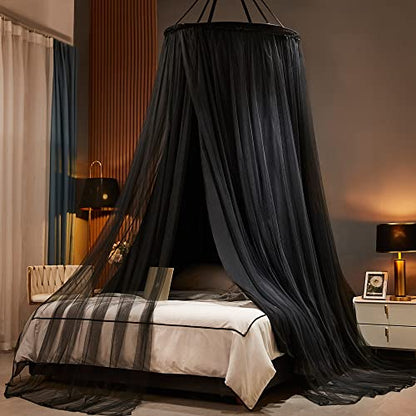  Padiouxs Luxurious Canopy Bed Curtains For Girls, Adults,Children Double Layers Princess Bed Canopy- Round Dome Lace Princess Mosquito Bedding Net For Twin Full Queen King Size(Black)