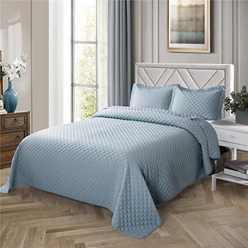  Elegant Diamond Stitched Bedspread Set, Coverlet Set, Blanket Set (King(104"x96"), Dusty Blue)
