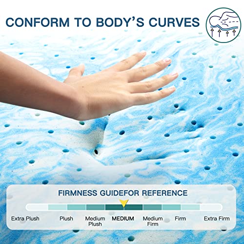  3 Inch Twin Memory Foam Mattress Topper, Cooling Gel Ventilated Design For Pressure Relief, CertiPUR-US Certified