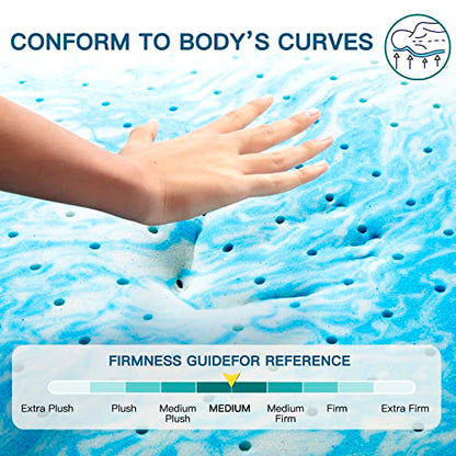  3 Inch Twin Memory Foam Mattress Topper, Cooling Gel Ventilated Design For Pressure Relief, CertiPUR-US Certified