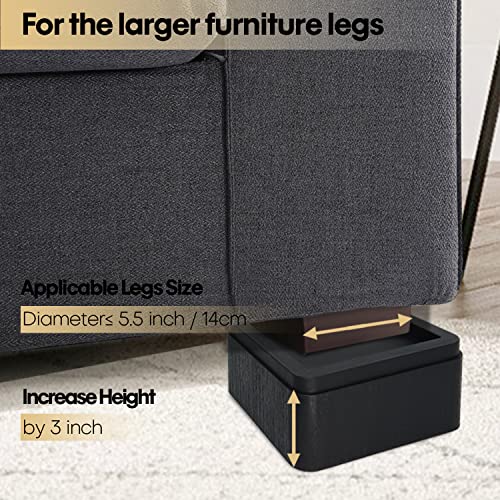  Aspeike 3 Inch Bed Riser 4 Pack Stackable Square Furniture Risers Heavy Duty Bed Raising Blocks Fits 5.5 Inch Wide Bed, Sofa, Chairs Or Couches Post - Bed Lifts Supports Up To 4,400 Lbs