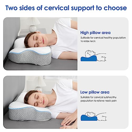  Cervical Pillow For Neck Pain Relief, Contour Memory Foam Neck Pillows, Ergonomic Orthopedic Sleeping Bed Support Pillow For Side Back Stomach Sleepers