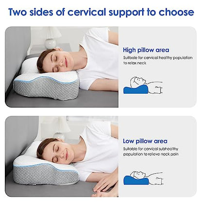  Cervical Pillow For Neck Pain Relief, Contour Memory Foam Neck Pillows, Ergonomic Orthopedic Sleeping Bed Support Pillow For Side Back Stomach Sleepers