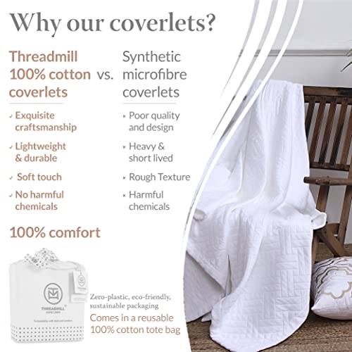  Luxury Cotton Blankets For King Size Bed | All-Season Cozy 100% Cotton King Size Blanket | Criss Cross Jacquard Soft & Lightweight Coverlet Fits California King Size Bed, 104x92 | White