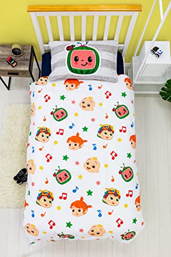  CoComelon Single Duvet Cover Officially Licensed | Reversible 2 Sided Friends Design With Matching Pillowcase, Polycotton, Grey