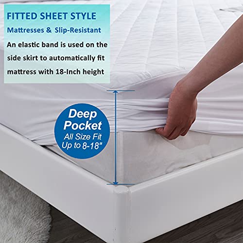  Comfort Mattress Protector 100% Waterproof, Ultra Soft Noiseless Mattress Pad, Breathable Cooling Cover With 8-18" Deep Pocket Mattress Topper (Queen)