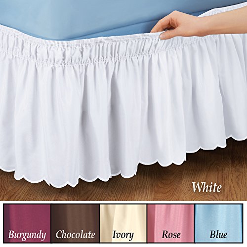  Scalloped Elastic Bed Wrap Around, Easy Fit, Dust Ruffle Bedskirt, Blue, Twin/Full