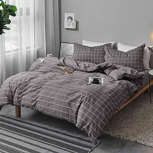  Queen Duvet Cover Set Grid, 90x90 Soft Bedding Cover, Luxury Cool Lightweight Microfiber 3pc Set (1 Cover 2 Pillowcase) With Zip, Tie - Modern Style Bed Quilt Cover For Decor, Plaid White