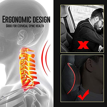  HAOTULE Car Leather Neck Pillows, Neck Rest Cushions,100% Memory Foam Cervical Support, Comfortable Travel Car Seats And Home Office Soft Pillows, Black A Set (2 Pcs)