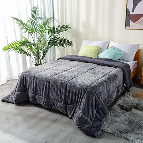  Luxurious Flannel Fleece Comforter With Plush Sherpa Back- Twin Size Bedding Coverlet-Textured Faux Fur Blanket-Machine Washable-Winter Warmth(68X90”, Rose), Twin/Twin XL