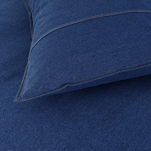  Karin Maki 100% Washed Cotton Yarn Dyed Blue Denim Duvet Cover With Button Closure - Soft And Fade-Resistant Natural Modern Style Comfy Bedding Duvet Cover - Full