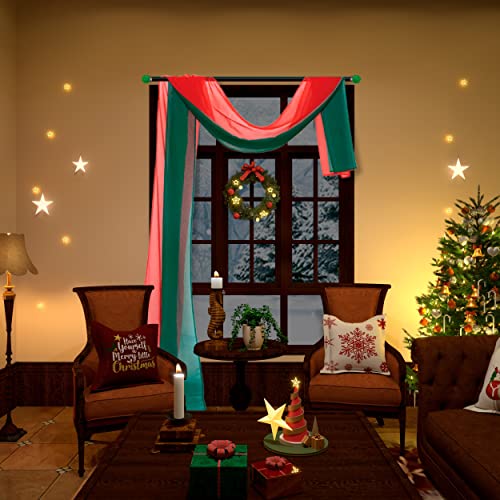 KOUFALL Christmas Sheer Curtains 144 Inches Long For Living Room Ombre Window Scarf Valances Red And Green Decor