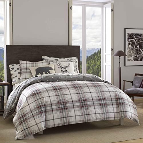 Eddie Bauer - King Duvet Cover Set, Cotton Reversible Bedding With Matching Shams, Plaid Home Decor For All Seasons (Alder Charcoal/Red, King)