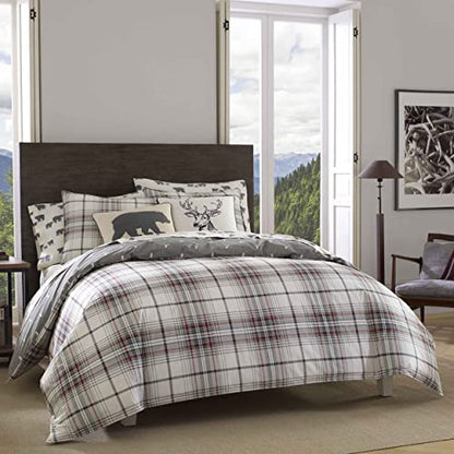 Eddie Bauer - King Duvet Cover Set, Cotton Reversible Bedding With Matching Shams, Plaid Home Decor For All Seasons (Alder Charcoal/Red, King)