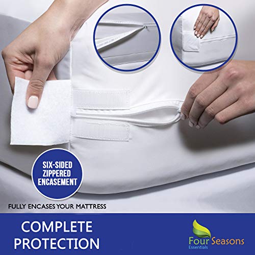  Mattress Protector Twin Size - Zippered Waterproof Mattress Cover - Hypoallergenic Dust Allergen Proof Encasement - Deep Pocket Cotton Terry Top White