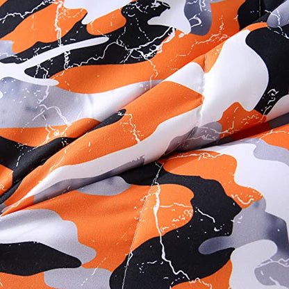  Camouflage Comforter Set For Boys Queen Size Bedding Sets Twin Size,7 Pieces Bed In A Bag For Kids Teens Adults, Marble Bedding Comforter Sheet Set,Orange