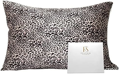  FELYSIK Blue Gray Paisley Silk Pillowcase For Hair And Skin - Queen 20"x30", 22 Momme 100% Mulberry Silk Floral Print Pillow Cases With Zipper