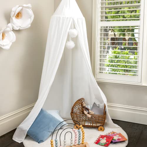  Rincess Bed Canopy For Girls Room With Pom Pom- Kids Canopy Bed, Reading Nook For Kids, Princess Room Decor, Crib Canopy Bed Curtains, Toddler Bed Canopy, White Bed Canopy Or Pink Canopy