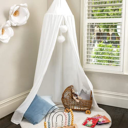 Rincess Bed Canopy For Girls Room With Pom Pom- Kids Canopy Bed, Reading Nook For Kids, Princess Room Decor, Crib Canopy Bed Curtains, Toddler Bed Canopy, White Bed Canopy Or Pink Canopy
