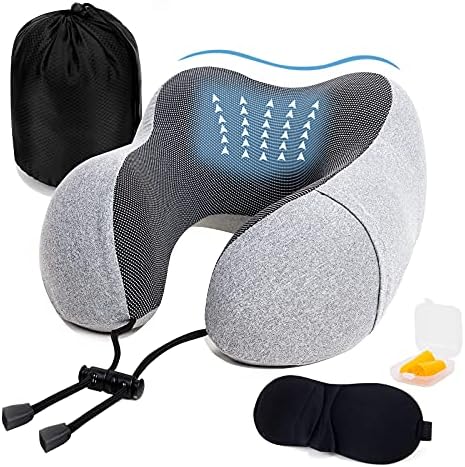  Golden Scute Travel Neck Pillow, Soft Travel Pillow For Airplanes 100% Memory Foam Airplane Pillow Travel Neck Pillow Sets For Airplane, Sleeping, Office, Neck Pain (Black)