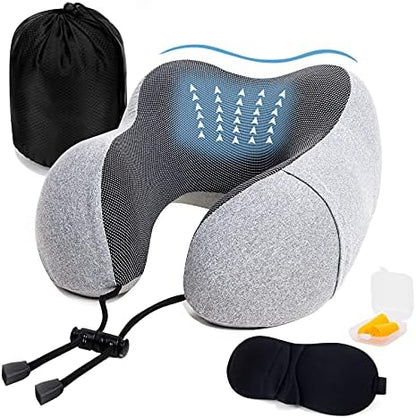  Golden Scute Travel Neck Pillow, Soft Travel Pillow For Airplanes 100% Memory Foam Airplane Pillow Travel Neck Pillow Sets For Airplane, Sleeping, Office, Neck Pain (Black)