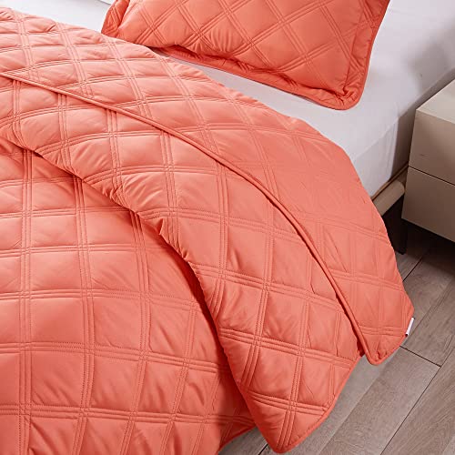  Home Soft Things 3 Piece Charleston Down Alternative Quilted Bed Spread Set, Soft Warm Plaid Diamond Pattern Quilt Coverlet Bedding Cover Set, Coral, Queen 100" X 106"
