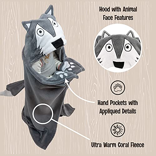  Lazy One Wearable Hooded Blanket For Kids, Animal Hooded Blanket (Wolf Blanket)