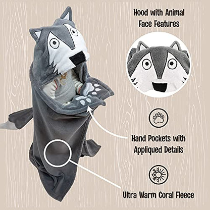  Lazy One Wearable Hooded Blanket For Kids, Animal Hooded Blanket (Wolf Blanket)