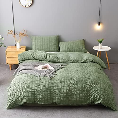  3 Pieces Textured Duvet Cover White Set With Zipper Closure,100% Washed Microfiber Seersucker Fabric,Luxury Hotel Quality Bedding-King Size(1 Duvet Cover 2 Pillowcases)